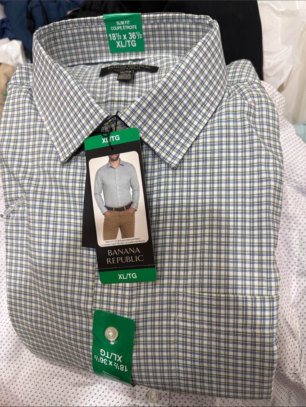 Banana Republic Green and White Plaid Dress Shirt